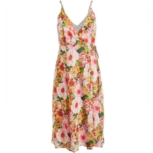 FOREVER 21 Pink Floral Sleeveless Wrap Dress M - Picture 2 of 13